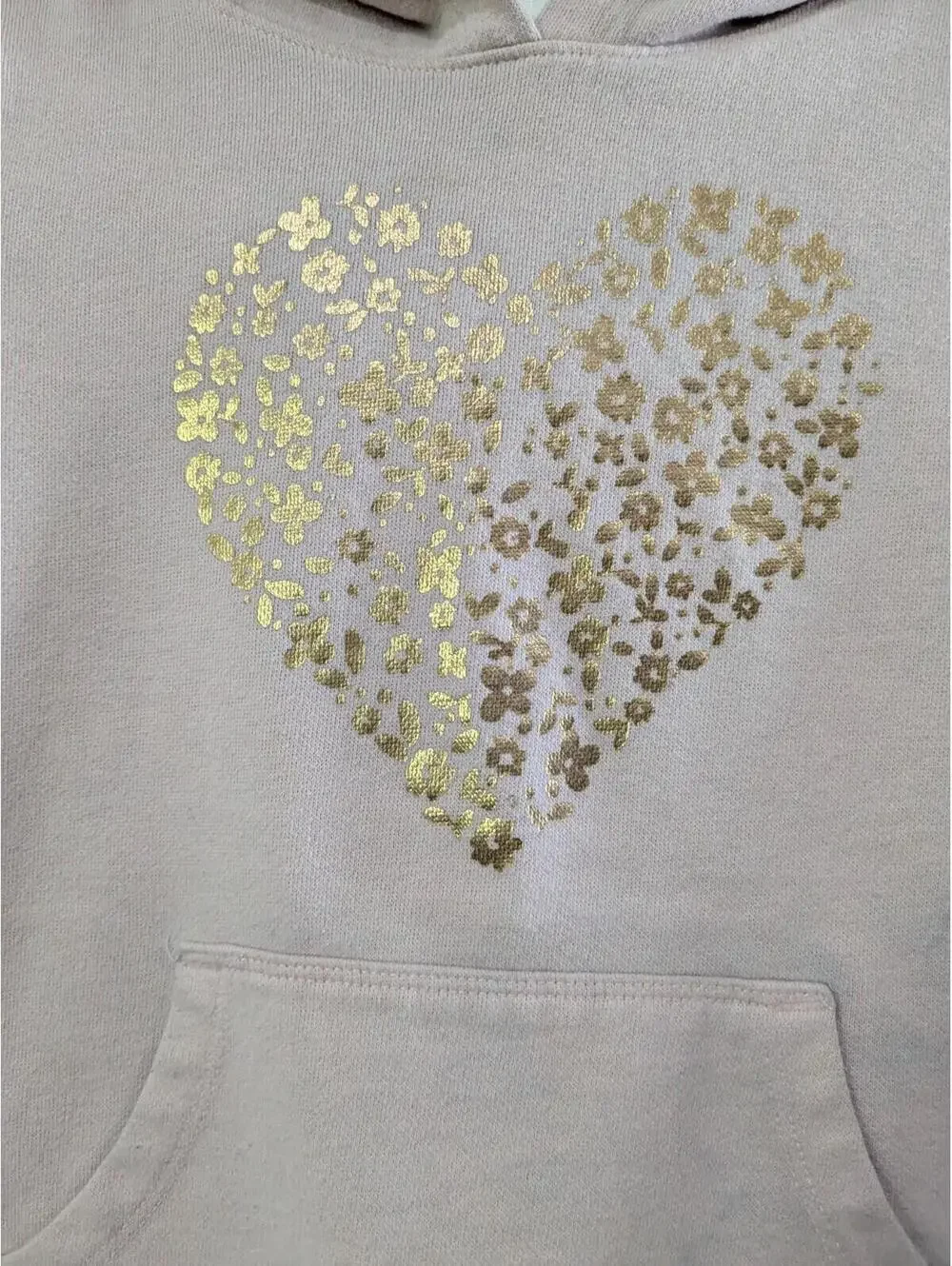 Cat & Jack Girl's Hoodie Sweatshirt, Light Pink, Gold Floral Heart, Small 6/6X